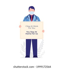 Greeting of Stay Safe Doctor vector Illustration