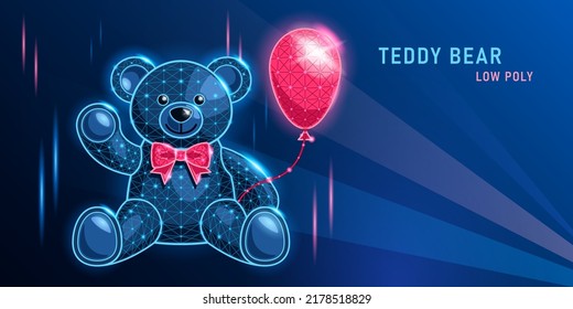 greeting teddy bear low poly on dark blue background vector 