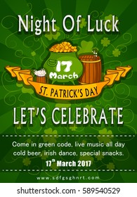 Greeting template for Saint Patrick's Day Celebration.Vector illustration