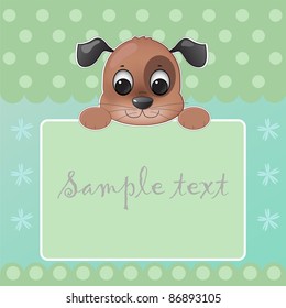 greeting tender baby card with cute dog, dots and flowers