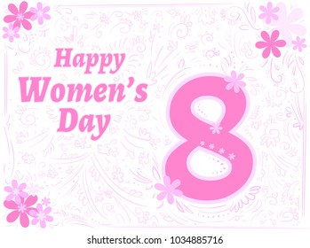 Greeting tender card with pink decor happy womens day 8 march