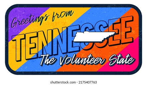 Greeting from Tennessee vintage rusty metal sign vector illustration. Vector state map in grunge style with Typography hand drawn lettering