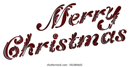 Greeting text for Christmas 2017. Vector inscription with patterns of red