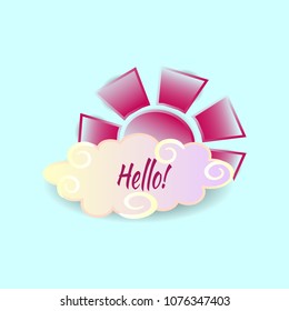 Greeting, text- Hello! Summer morning background - sunrise. Vector drawing.