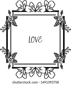 Greeting text love romantic, with pattern of wreath frame elegant. Vector