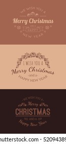 Greeting text on vintage background. Christmas and New year card template. Vector illustration.