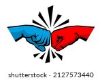Greeting of two clenched fists of male hands. Comic cartoon poster in retro style. Vector on transparent background