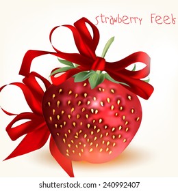 Greeting Valentine's Day card with big red strawberry and bow