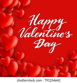 Greeting Valentine's day card with hearts and lettering
