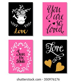 Greeting valentines day cards. Wedding invitation design with hand drawn text