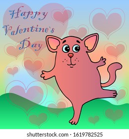 greeting vector card with cat animal and hearts