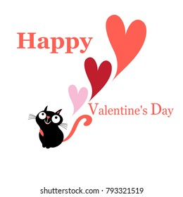 Greeting vector greeting card with a cat in love over a white background