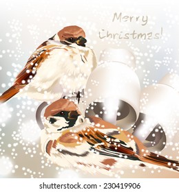 Greeting vector card with detailed sparrows