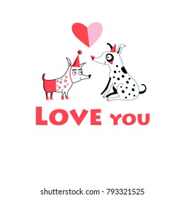 Greeting vector greeting card to the enamored dog on white background