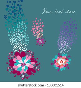 Greeting  vector card with flowers in the form of shooting stars