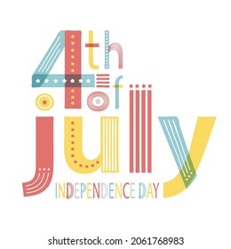 Tarjeta vectorial de saludo, volante, afiche para el 4 de julio. Cartel del Día de la Independencia de los Estados Unidos. Ilustración aislada en fondo blanco