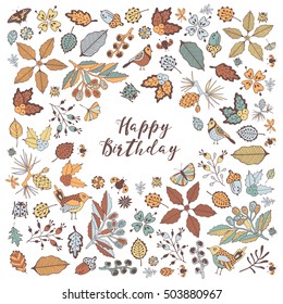Greeting vector forest card. Hand drawing.