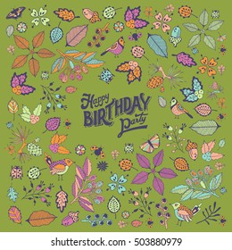 Greeting vector forest card. Hand drawing.