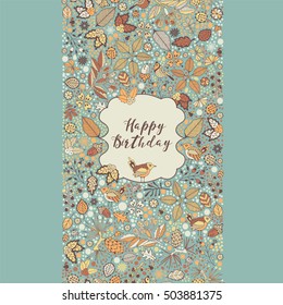 Greeting vector forest card. Hand drawing.