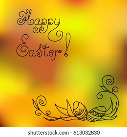 Greeting vintage easter card with hand drawn ornamental easter eggs and handwritten headline "Happy Easter". Vector illustration. eps 10
