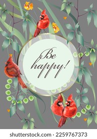 Greeting vintage postcard. Wild flowers, birds. This template can be used as another type of invitations and holidays.