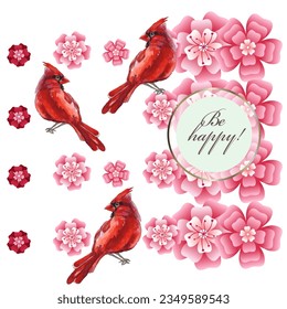 Greeting vintage postcard. Wild flowers, birds. This template can be used as another type of invitations and holidays.
