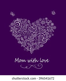 Greeting violet card with lacy bouquet for mothers day