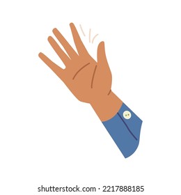 Greeting or waving hand gesture, isolated arm saying hi and hello. Nonverbal communication and greeting, cheering or attracting attention. Vector in flat style
