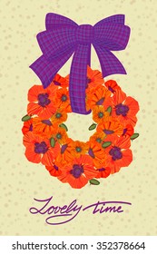 Greeting wedding card with flower wreath . Vector illustration