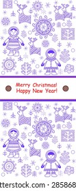 Greeting winter vertical card with eskimo