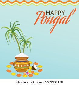 Greeting and wishes for the happy Indian festival called Pongal celebrations. 