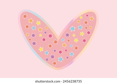 Greeting wishing card Happy Mothers day birthday wedding banner colorful flowers inside heart Pink magenta background Spring women design Horizontal backdrop blooming border frame Spring template