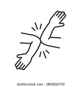 Greeting without shaking hands in covid-19 pandemic, elbow shake, elbow bump. No hand shake. Coronavirus, elbow greeting, social distancing icon. vector illustration. design on white background. EPS10