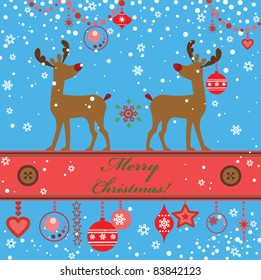 Greeting xmas card with deer