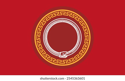 Greeting the Year of Snake, ornament for Imlek background banner concept with Ouroboros symbol which represents the harmony of contrary forces