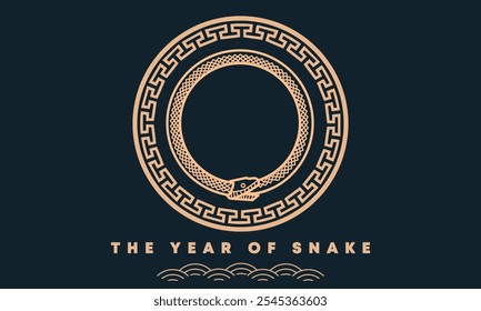 Greeting the Year of Snake, ornament for Imlek background banner concept with Ouroboros symbol which represents the harmony of contrary forces