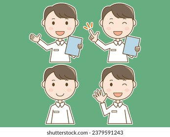 Greeting_Doctor explaining the points_Nurse_Illustration set of a man in a white coat_With white border