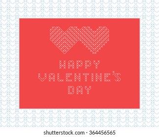 Greeting-card with hearts composed of crosses and diagonals. Happy Valentine's day inscription.