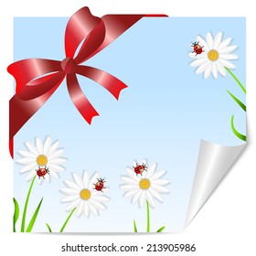 Greeting-card with the picture of flowers and red bow, vector illustration
