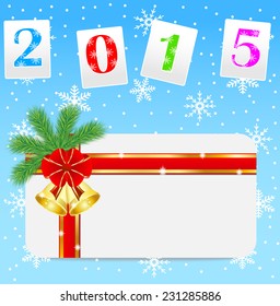 greeting-card with a red bow and numbers 2015,vector illustration