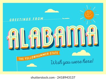 Grüße aus Alabama, USA - The Yellowhammer State - Touristic Postcard.