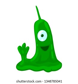 Greetings from another planet, a cosmic animal. One-eyed liquid green martian, alien or monster. Character vector illustration