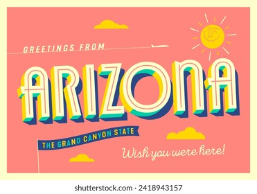 Greetings from Arizona, USA - The Grand Canyon State - Touristic Postcard.