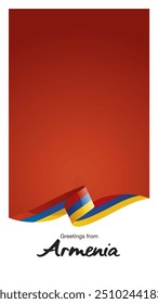 Greetings from Armenia. Editable template for Stories and Reels. Social media template cover with Armenia flag ribbon and editable frame