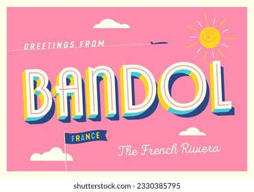 Greetings from Bandol, Côte d'Azur, France - The French Riviera - Touristic Postcard - EPS10