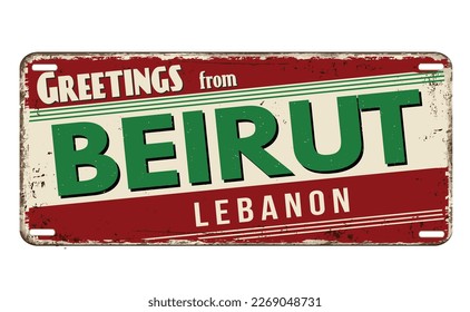 Greetings from Beirut vintage rusty metal sign on a white background, vector illustration