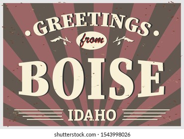 Greetings From Boise Idaho USA. Vector vintage style card