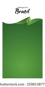 Greetings from Brazil. Editable template for Stories and Reels. Social media template second page with Brazil flag ribbon and editable frame