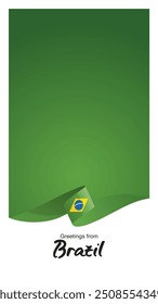 Greetings from Brazil. Editable template for Stories and Reels. Social media template cover with Brazil flag ribbon and editable frame
