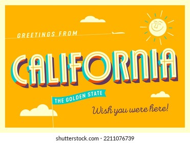 Greetings from California, USA - The Golden State - Touristic Postcard - EPS 10.